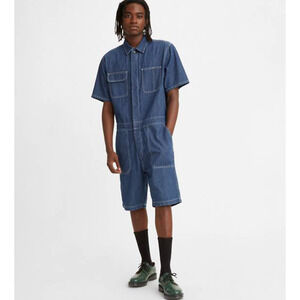 Levi's Mens Shortalls Dark Wash Denim Romper Short Sleeve Blue Medium
